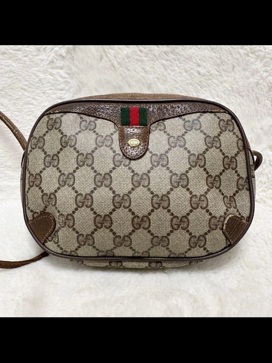 Gucci Handbags - Gucci Beige GG Canvas Crossbody Bag with Brown Leather Trim